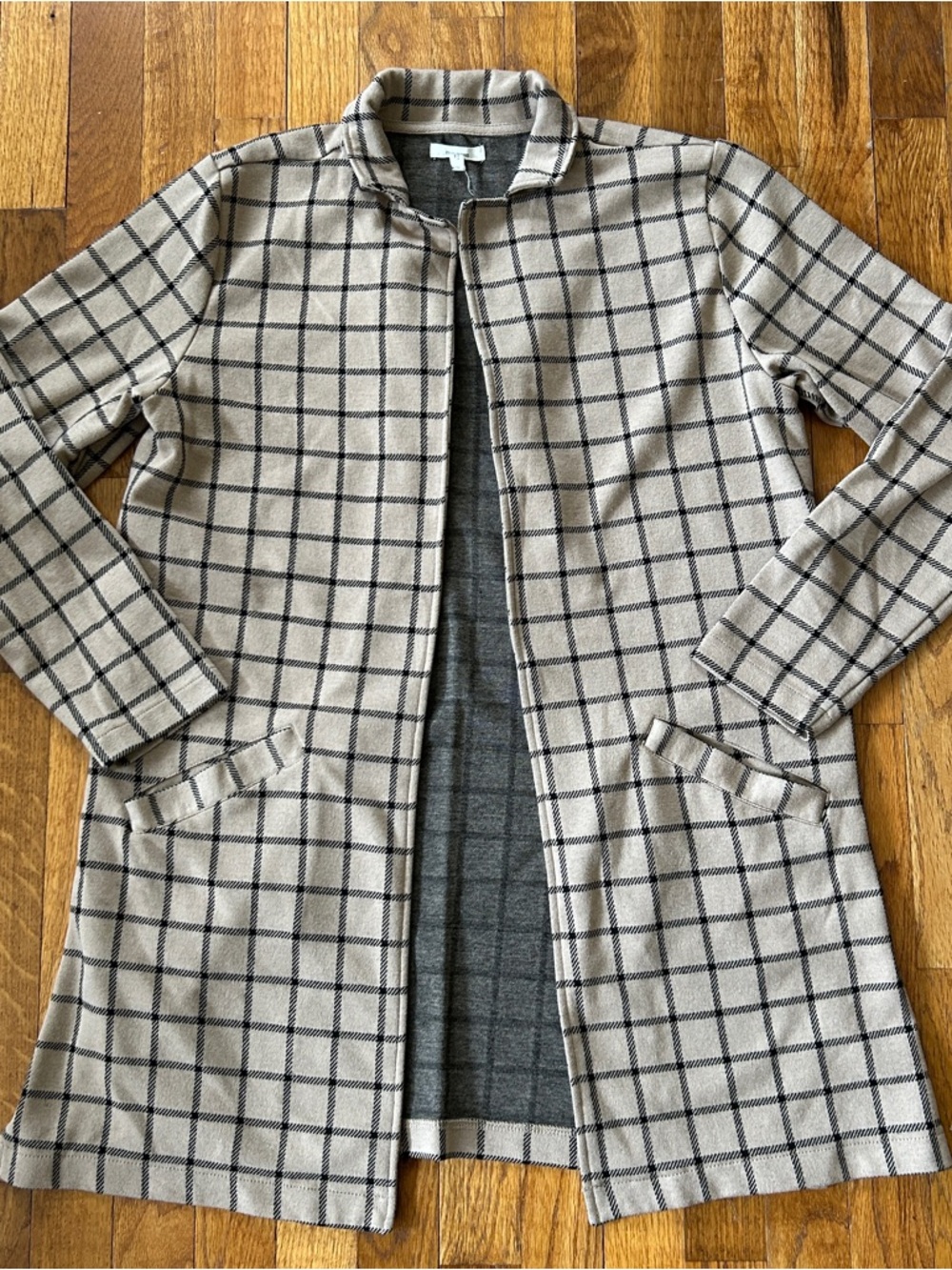 Maurices Beige Windowpane Cardigan with Dark Brown Grid Size Large